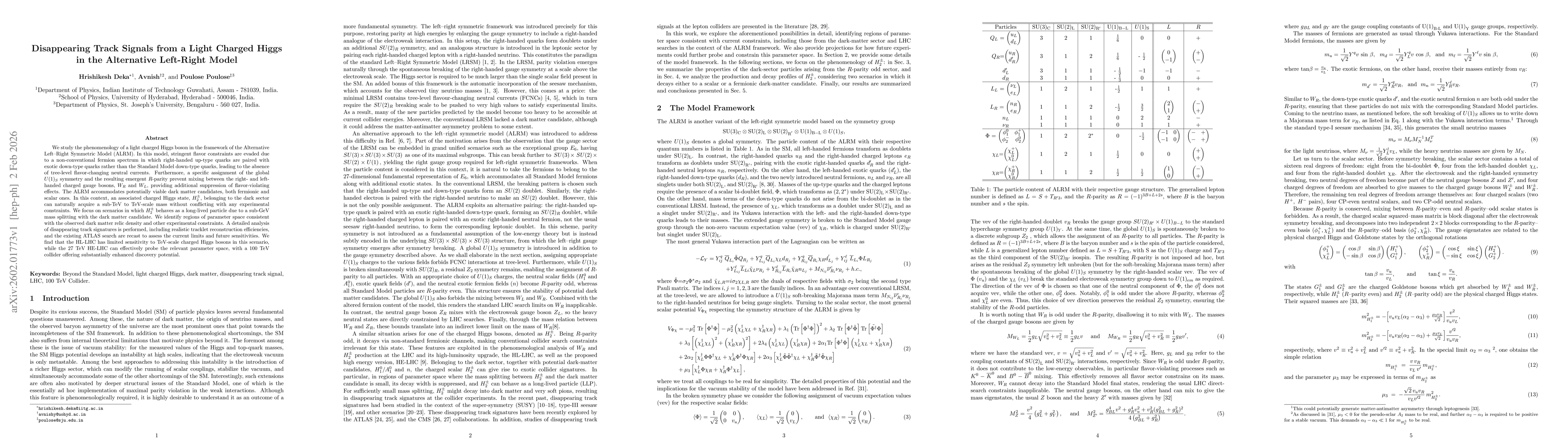 Thumbnail for Disappearing Track Signals from a Light Charged Higgs in the Alternative Left-Right Model