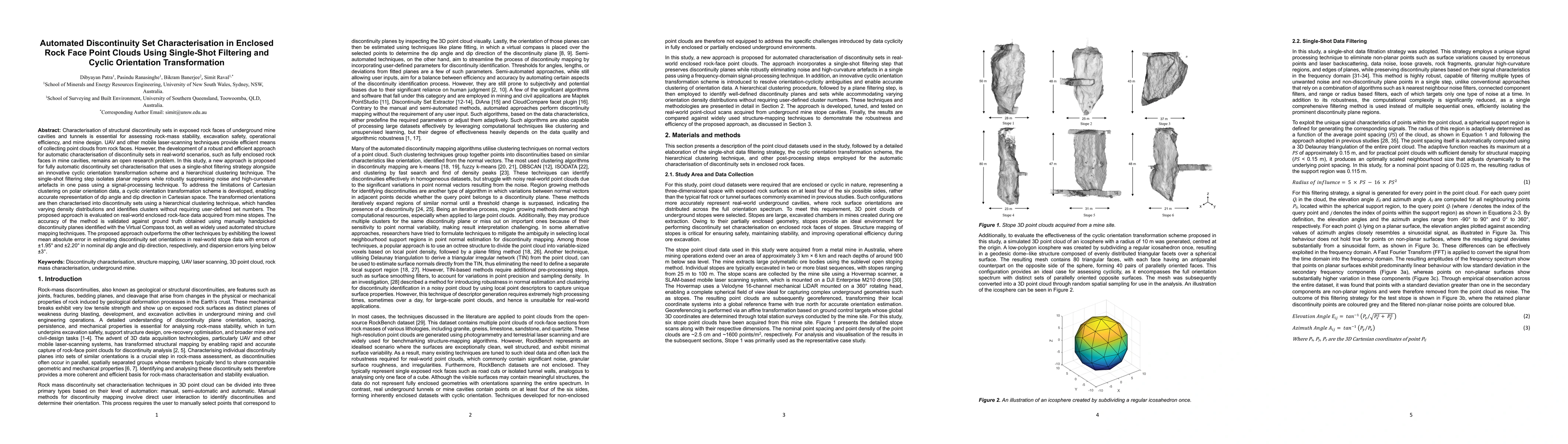 Thumbnail for Automated Discontinuity Set Characterisation in Enclosed Rock Face Point Clouds Using Single-Shot Filtering and Cyclic Orientation Transformation