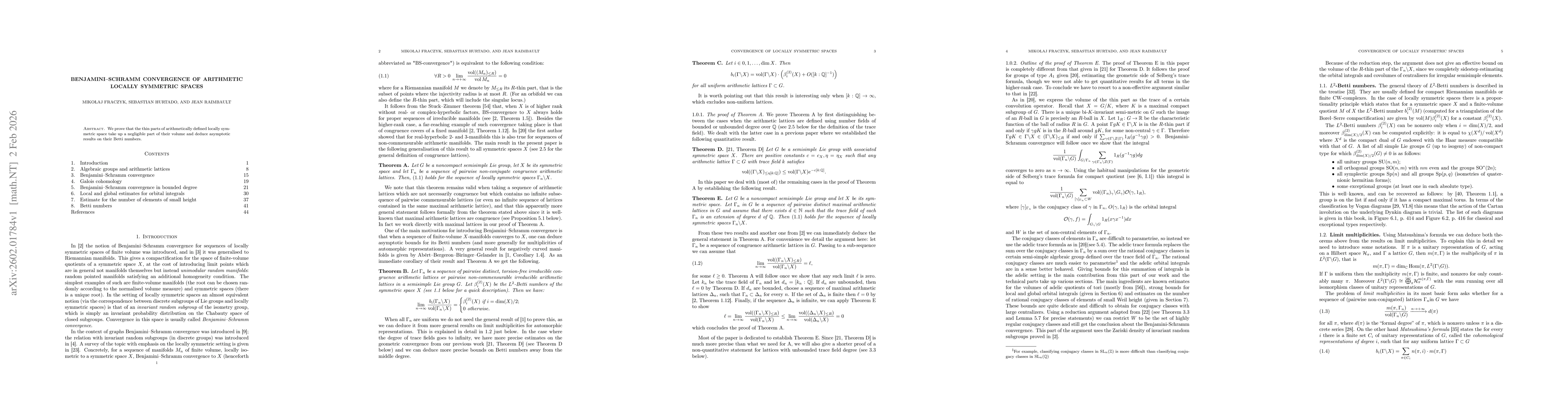 Thumbnail for Benjamini--Schramm convergence of arithmetic locally symmetric spaces