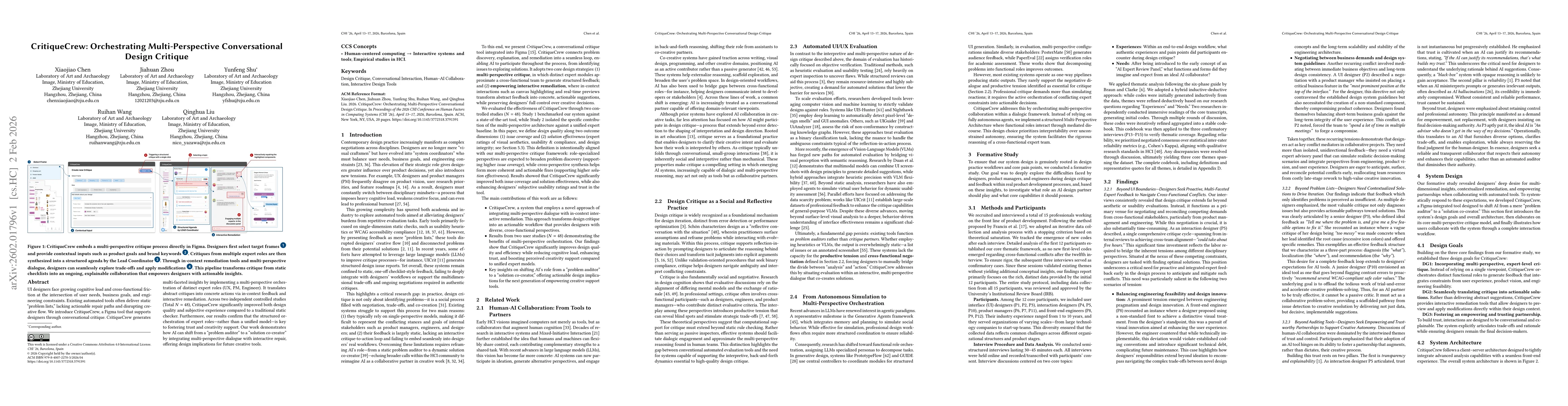 Thumbnail for CritiqueCrew: Orchestrating Multi-Perspective Conversational Design Critique