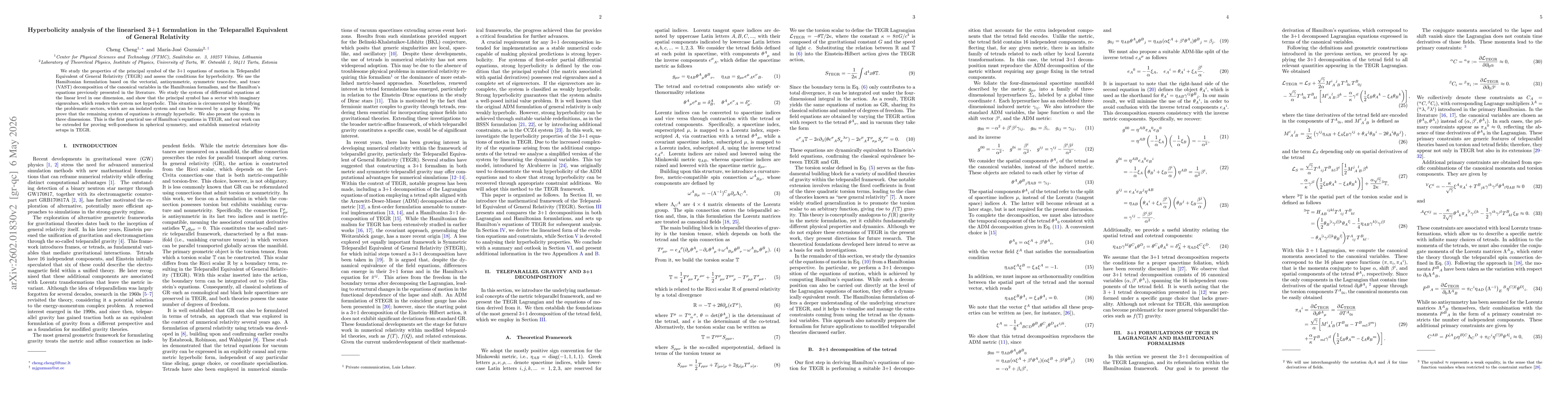 Thumbnail for Hyperbolicity analysis of the linearised 3+1 formulation in the Teleparallel Equivalent of General Relativity