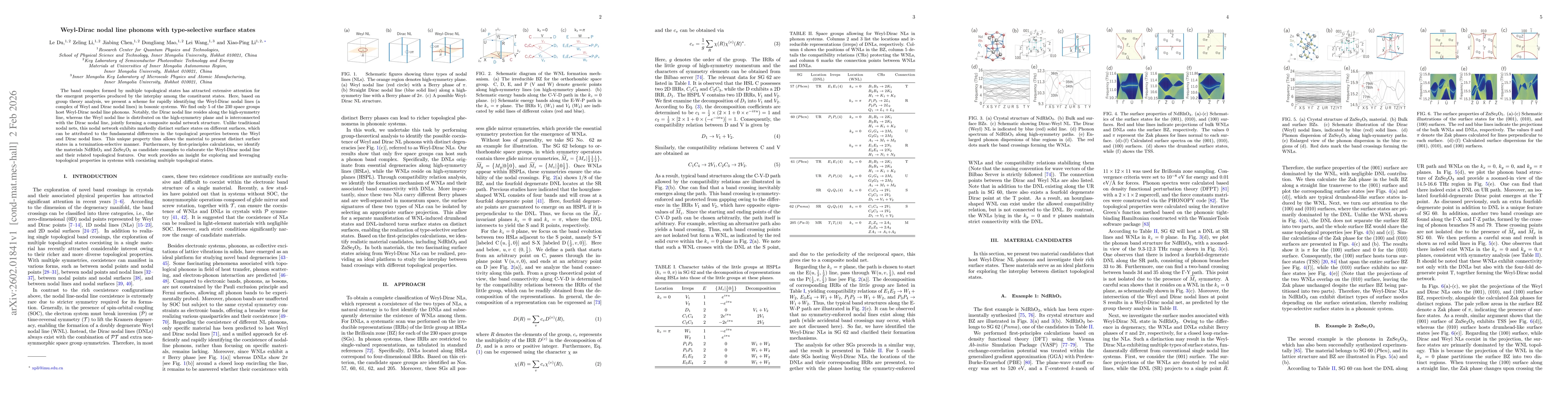 Thumbnail for Weyl-Dirac nodal line phonons with type-selective surface states