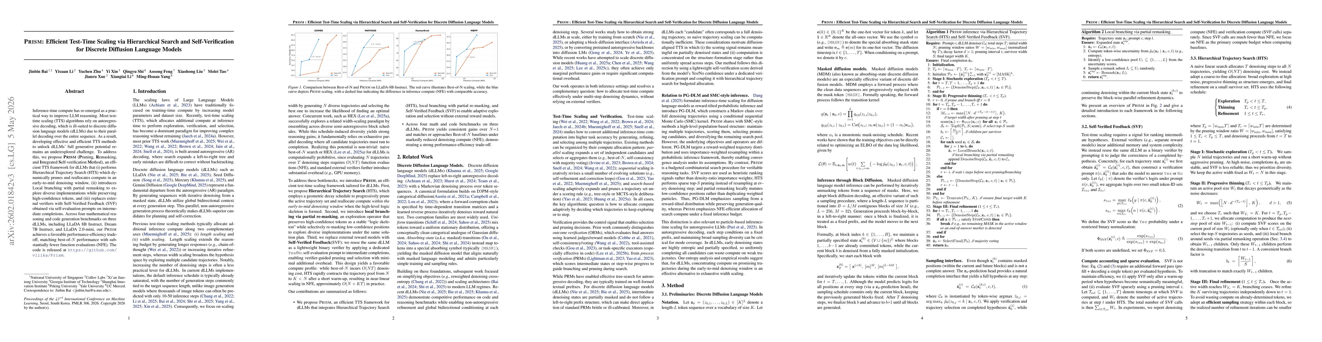 Thumbnail for Prism: Efficient Test-Time Scaling via Hierarchical Search and Self-Verification for Discrete Diffusion Language Models