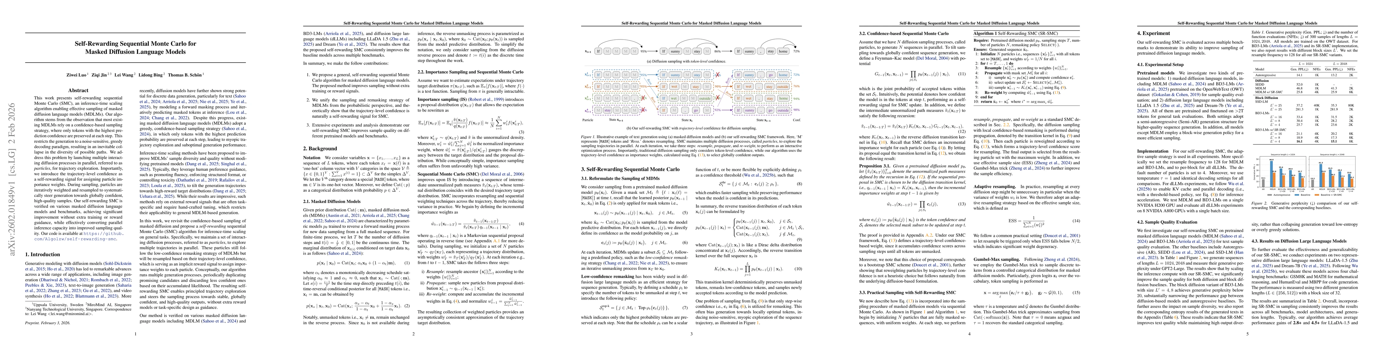 Thumbnail for Self-Rewarding Sequential Monte Carlo for Masked Diffusion Language Models