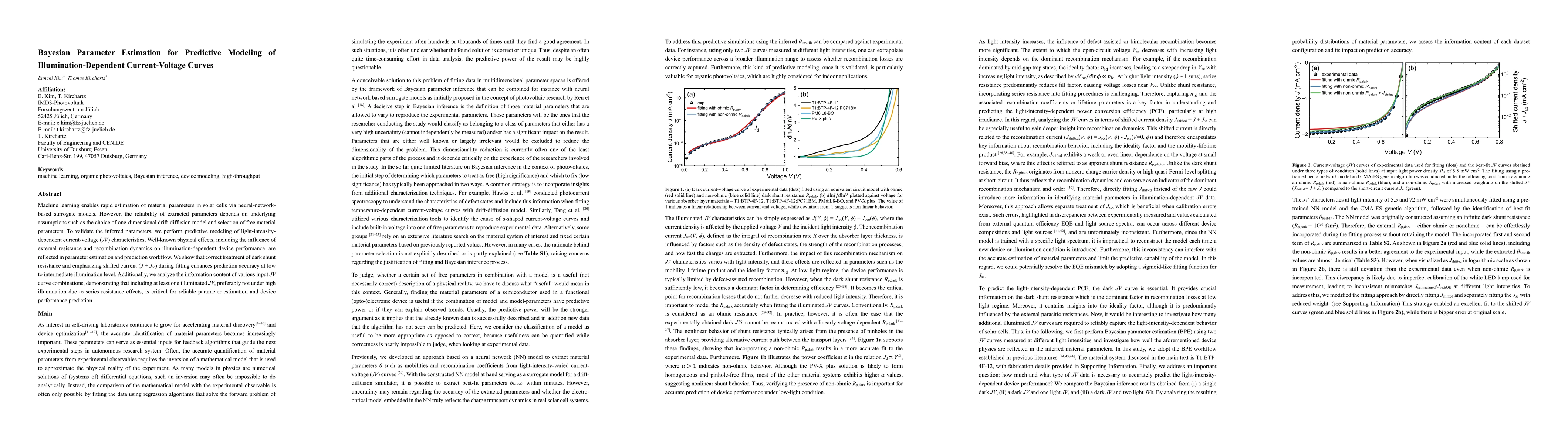 Thumbnail for Bayesian Parameter Estimation for Predictive Modeling of Illumination-Dependent Current-Voltage Curves
