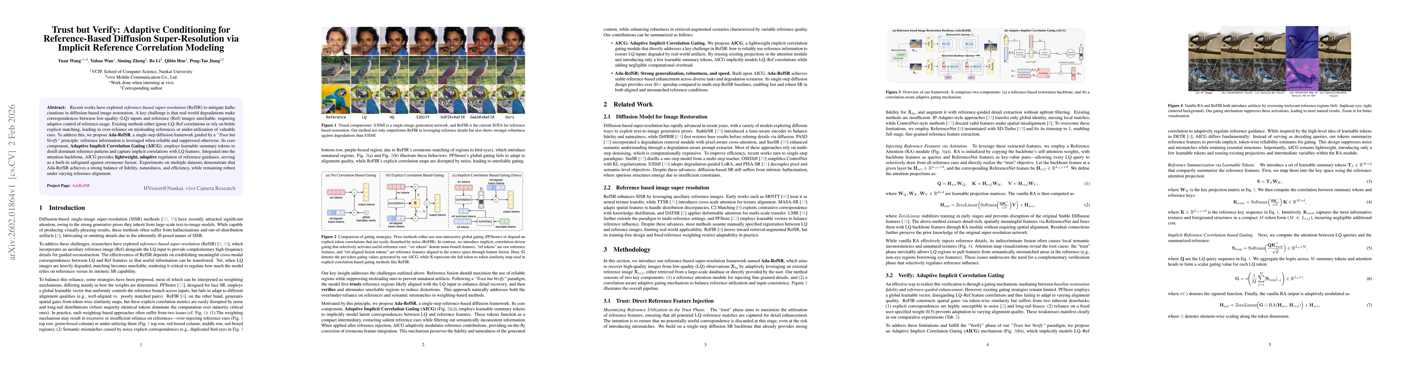 Thumbnail for Trust but Verify: Adaptive Conditioning for Reference-Based Diffusion Super-Resolution via Implicit Reference Correlation Modeling