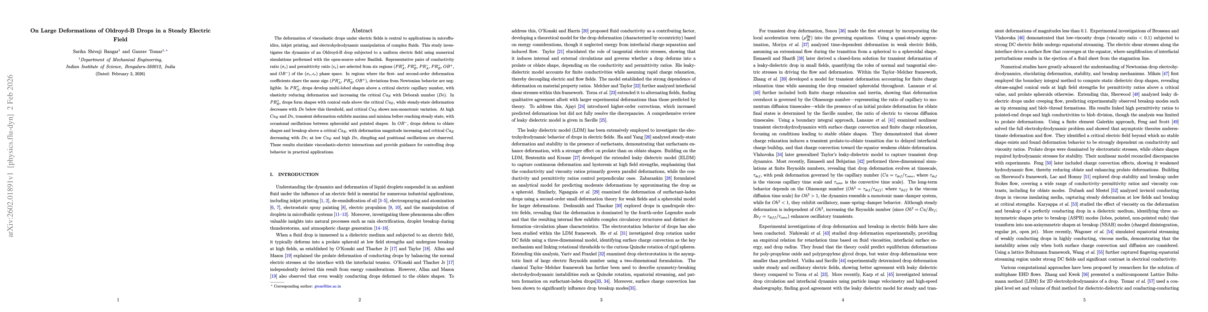 Thumbnail for On Large Deformations of Oldroyd-B Drops in a Steady Electric Field