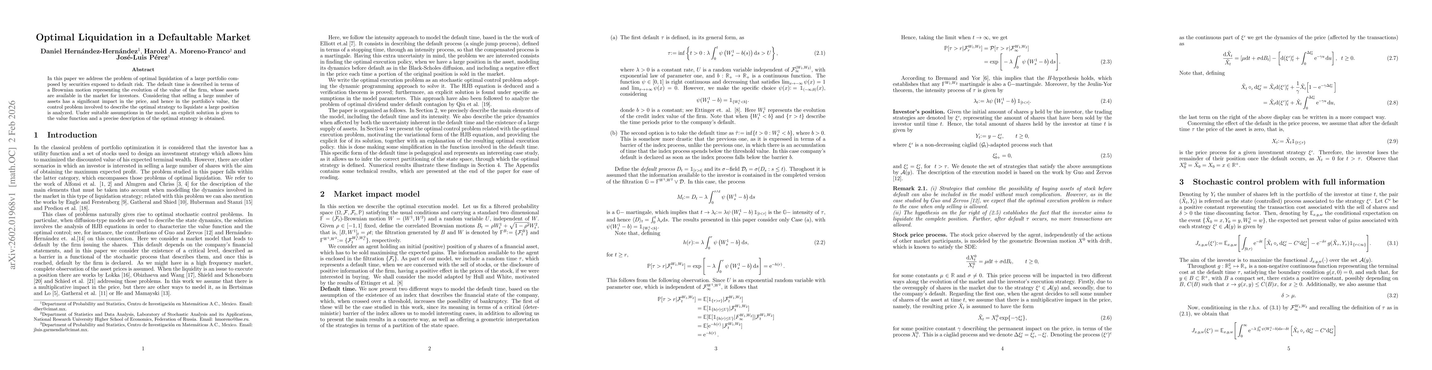 Thumbnail for Optimal Liquidation in a Defaultable Market