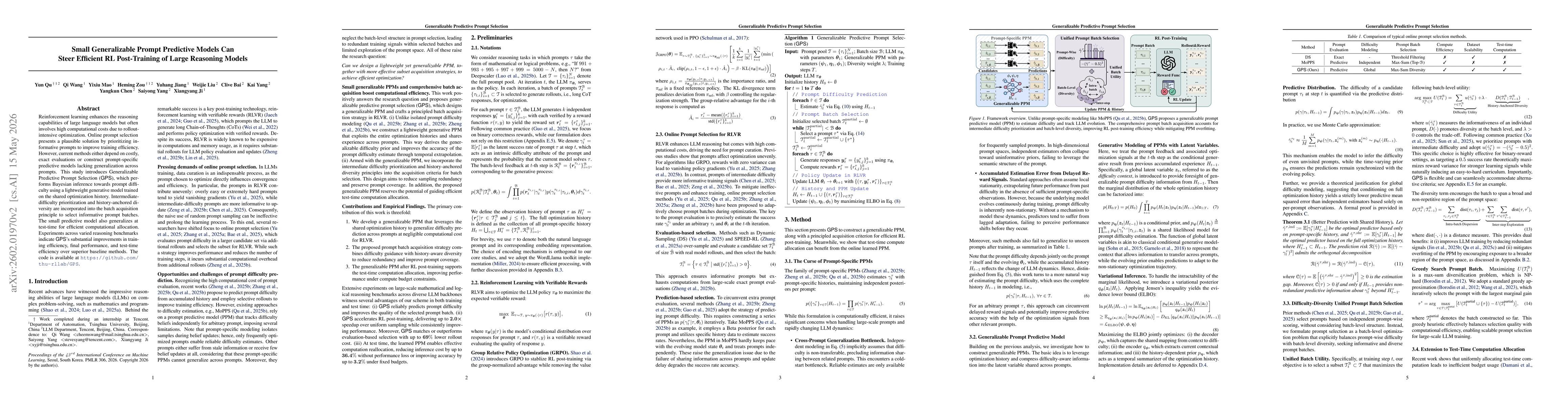 Thumbnail for Small Generalizable Prompt Predictive Models Can Steer Efficient RL Post-Training of Large Reasoning Models