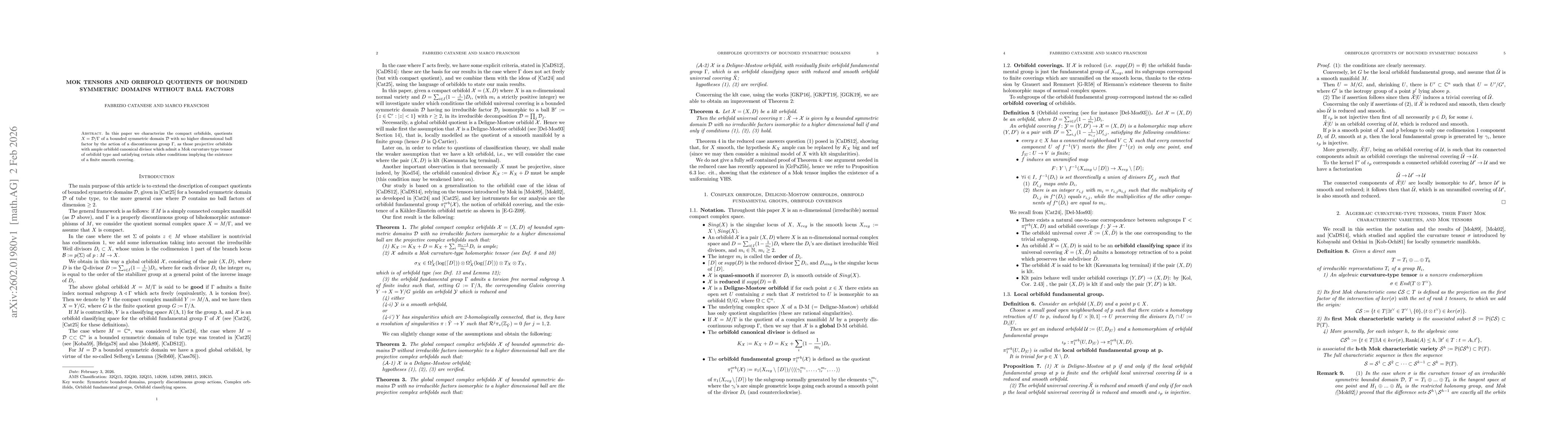 Thumbnail for Mok tensors and Orbifold Quotients of Bounded symmetric domains without ball factors
