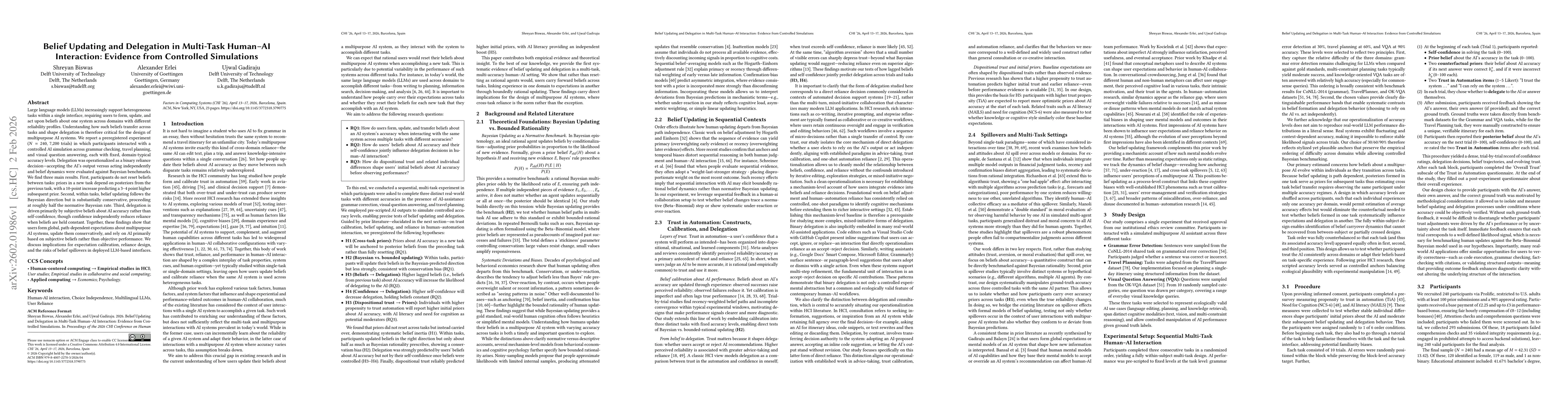 Thumbnail for Belief Updating and Delegation in Multi-Task Human-AI Interaction: Evidence from Controlled Simulations