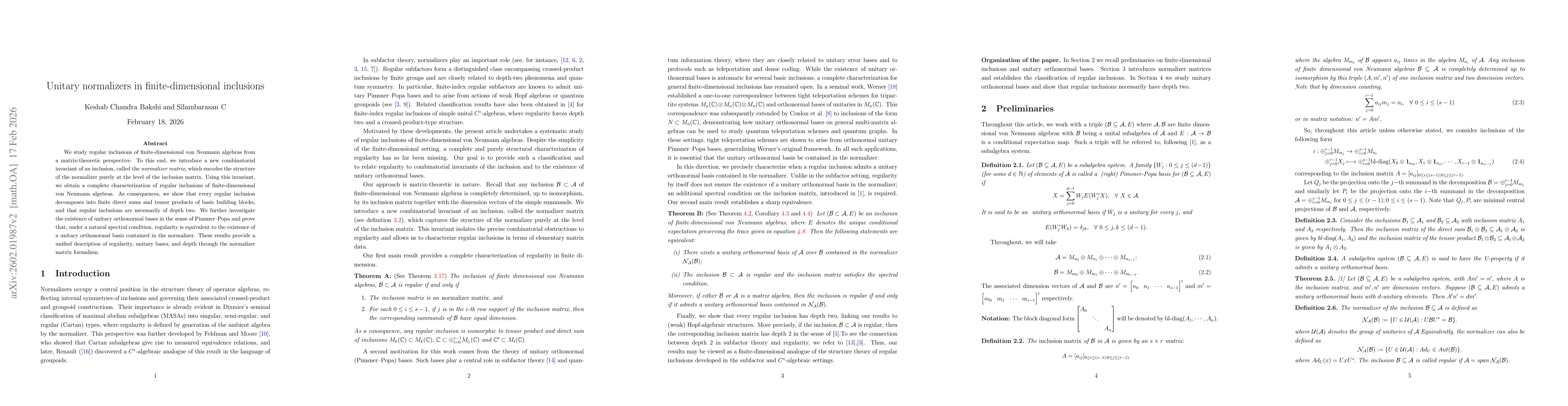 Thumbnail for Unitary normalizers in finite-dimensional inclusions
