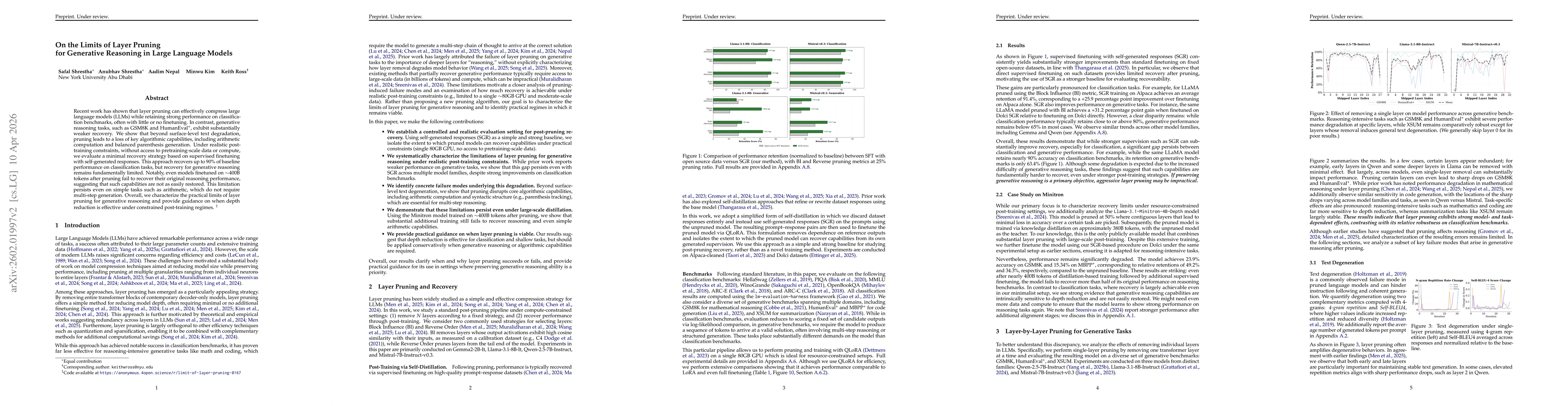 Thumbnail for On the Limits of Layer Pruning for Generative Reasoning in LLMs