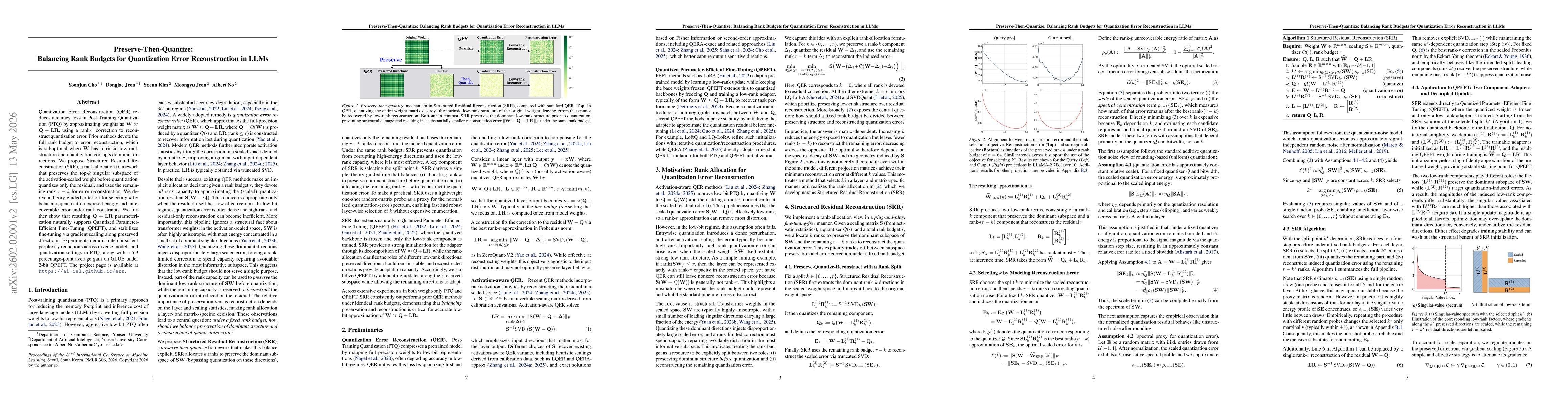 Thumbnail for Preserve-Then-Quantize: Balancing Rank Budgets for Quantization Error Reconstruction in LLMs