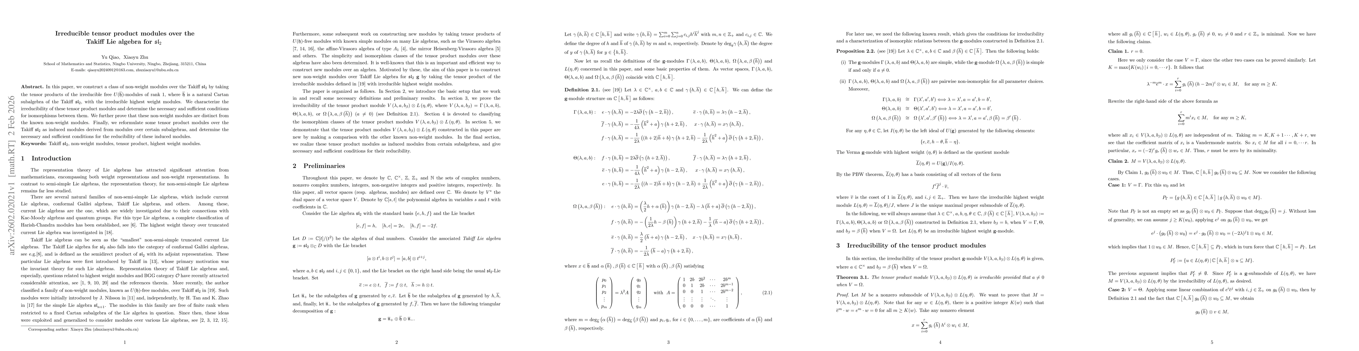 Thumbnail for Irreducible tensor product modules over the Takiff Lie algebra for $\mathfrak{sl}_{2}$