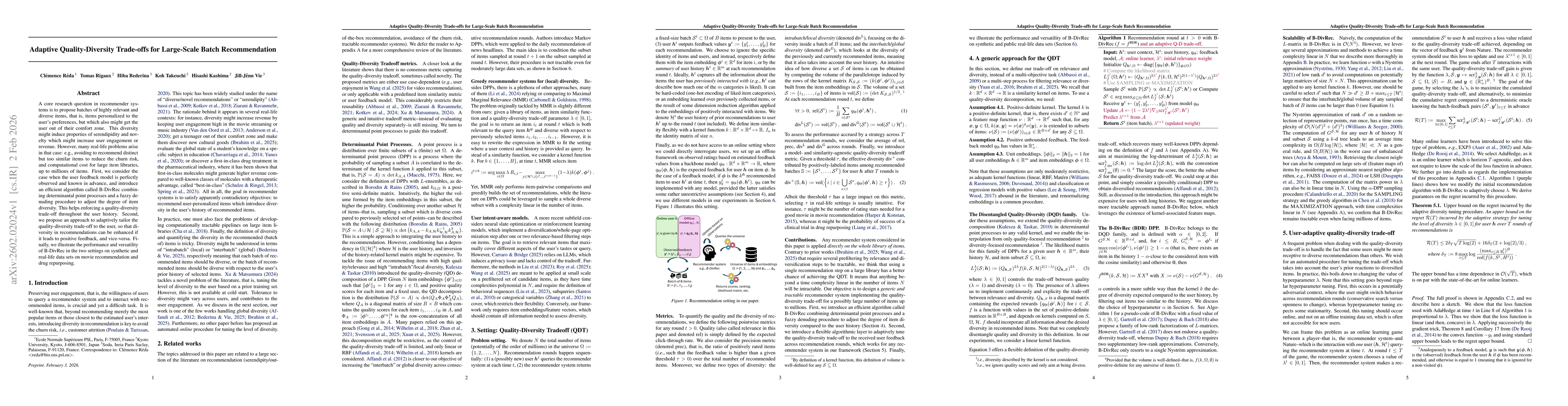 Thumbnail for Adaptive Quality-Diversity Trade-offs for Large-Scale Batch Recommendation
