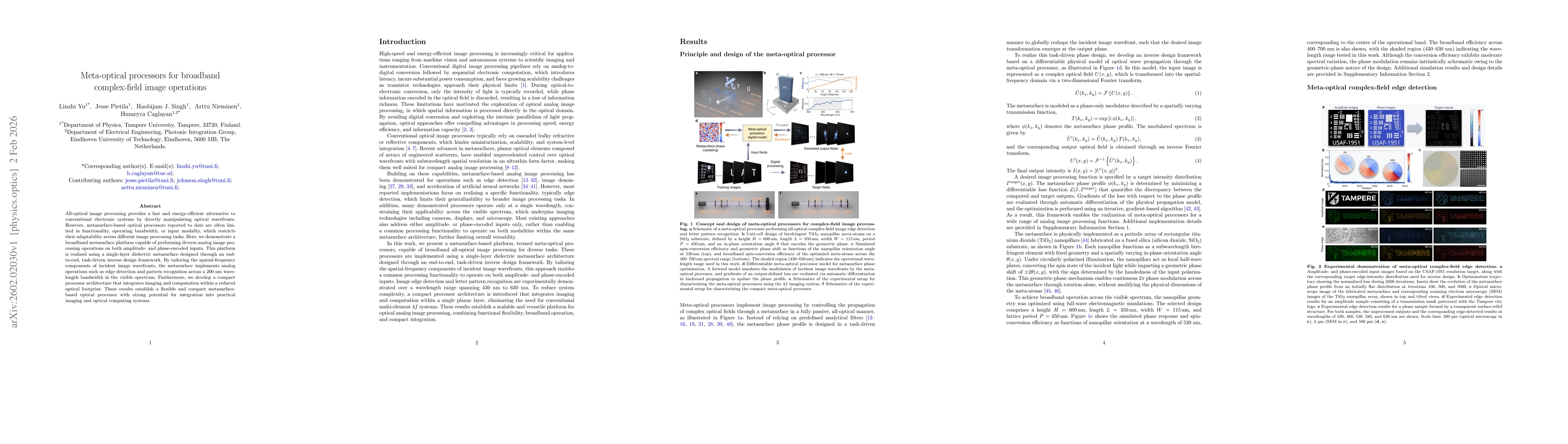 Thumbnail for Meta-optical processors for broadband complex-field image operations