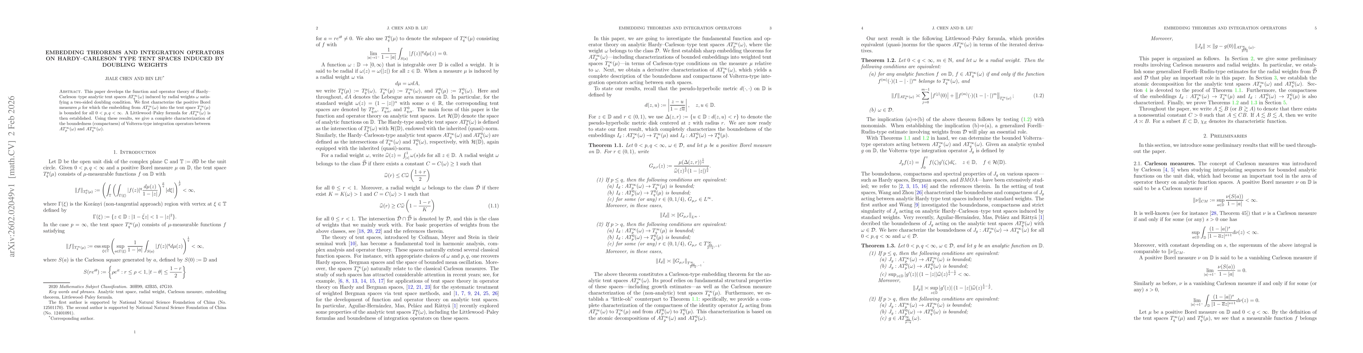 Thumbnail for Embedding theorems and integration operators on Hardy--Carleson type tent spaces induced by doubling weights