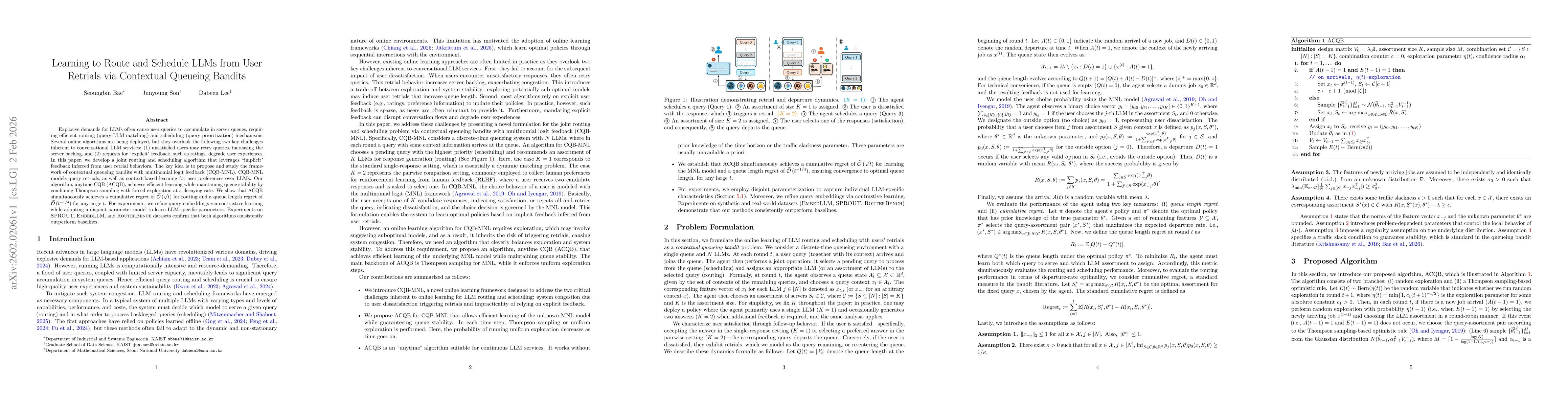 Thumbnail for Learning to Route and Schedule LLMs from User Retrials via Contextual Queueing Bandits