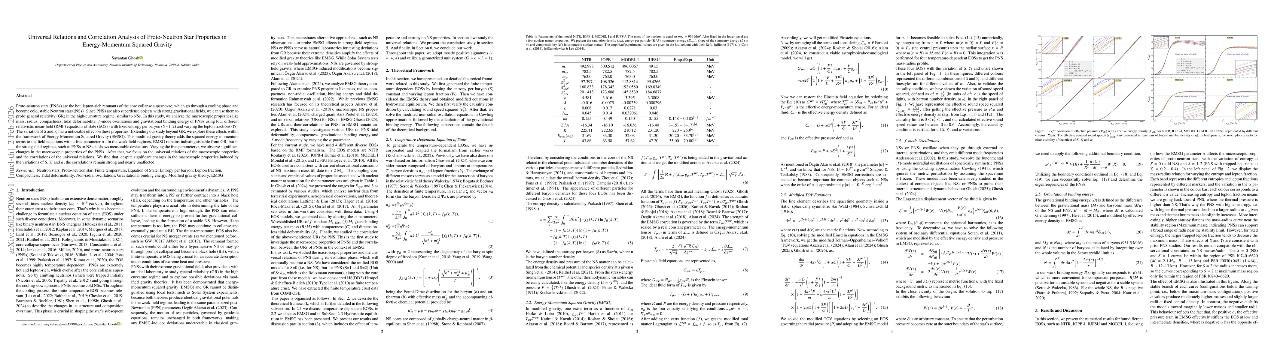 Thumbnail for Universal Relations and Correlation Analysis of Proto-Neutron Star Properties in Energy-Momentum Squared Gravity