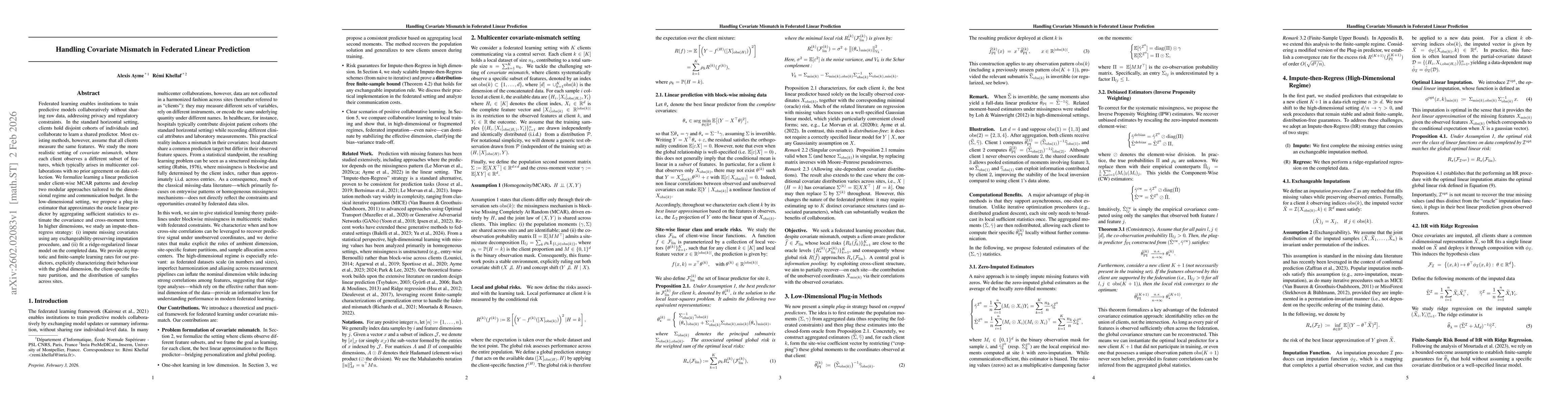 Thumbnail for Handling Covariate Mismatch in Federated Linear Prediction
