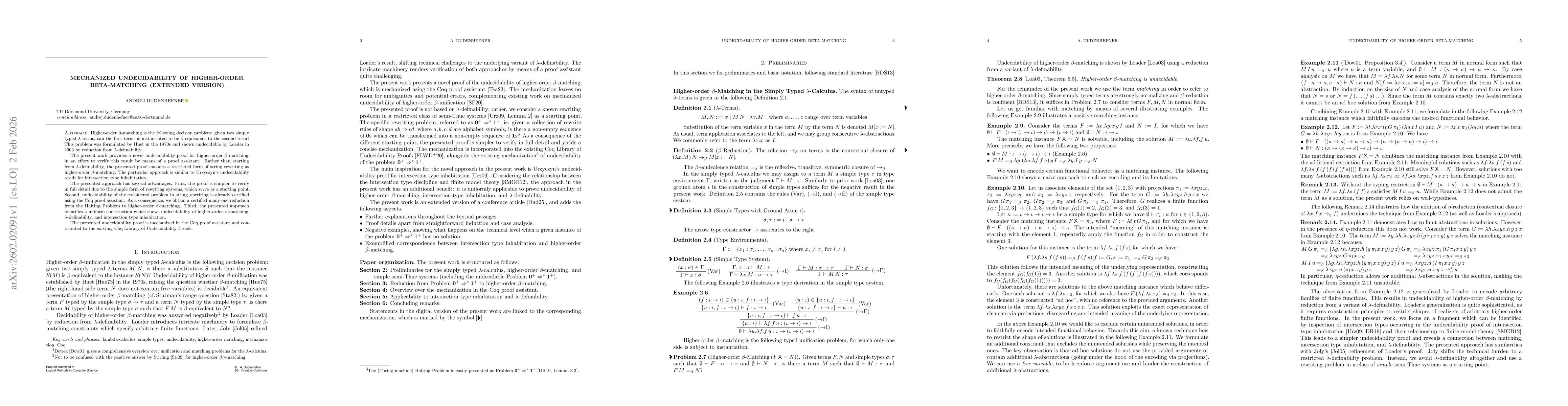 Thumbnail for Mechanized Undecidability of Higher-order beta-Matching (Extended Version)