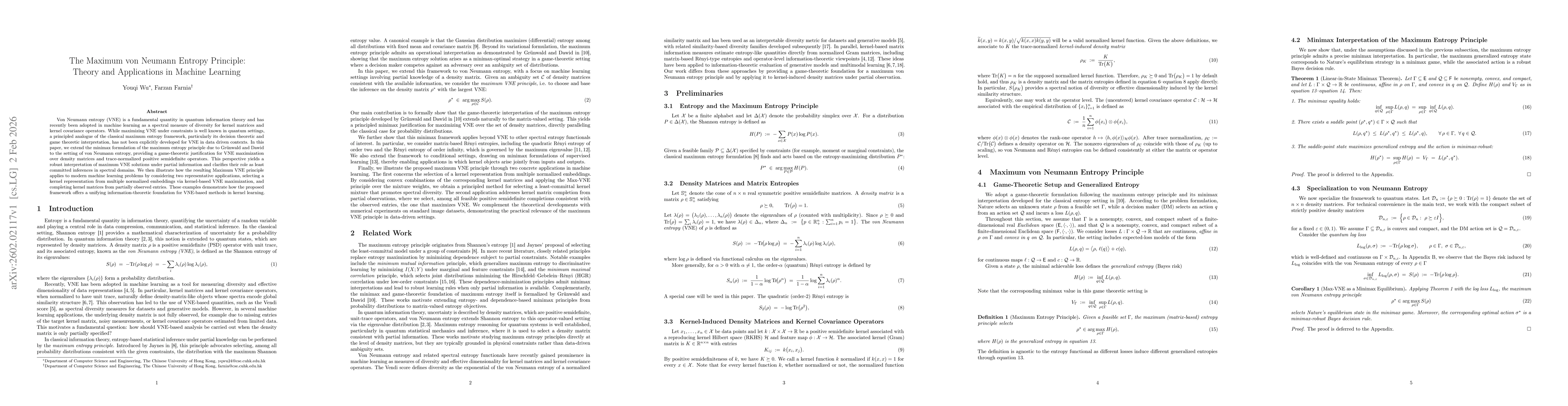 Thumbnail for The Maximum von Neumann Entropy Principle: Theory and Applications in Machine Learning