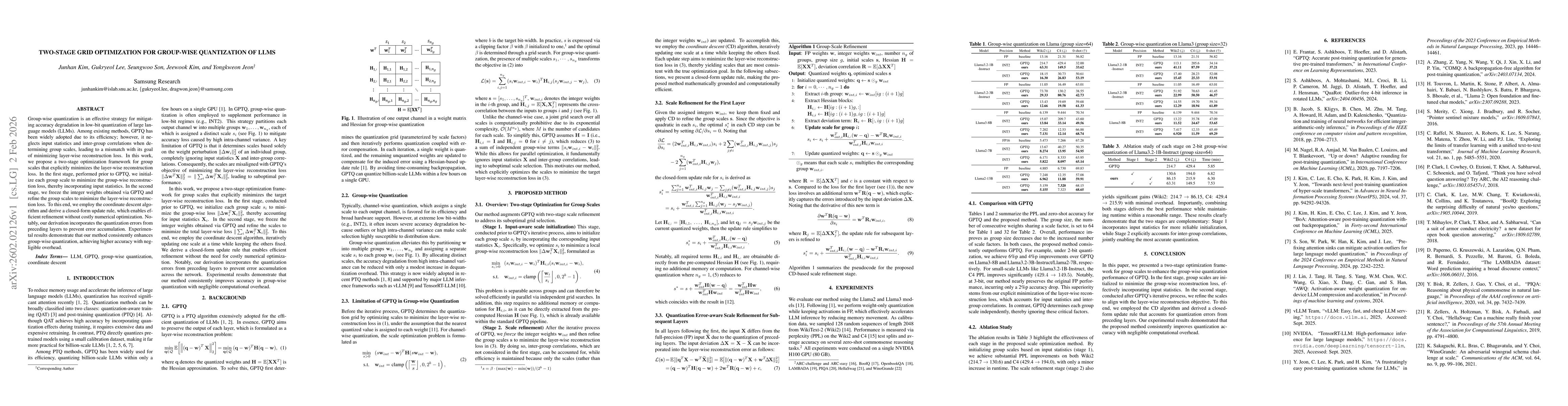 Thumbnail for Two-Stage Grid Optimization for Group-wise Quantization of LLMs