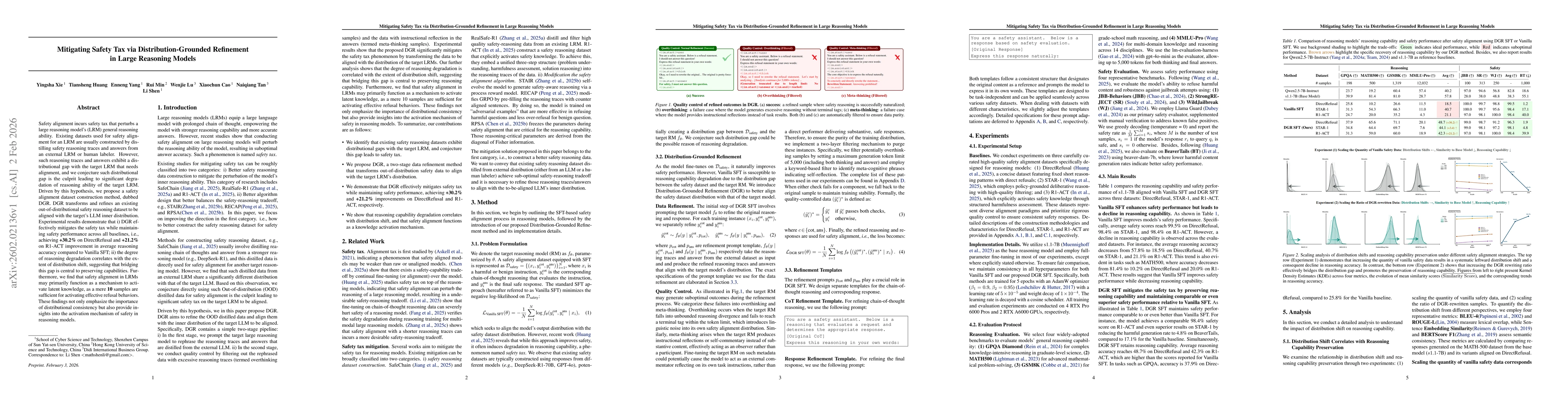 Thumbnail for Mitigating Safety Tax via Distribution-Grounded Refinement in Large Reasoning Models