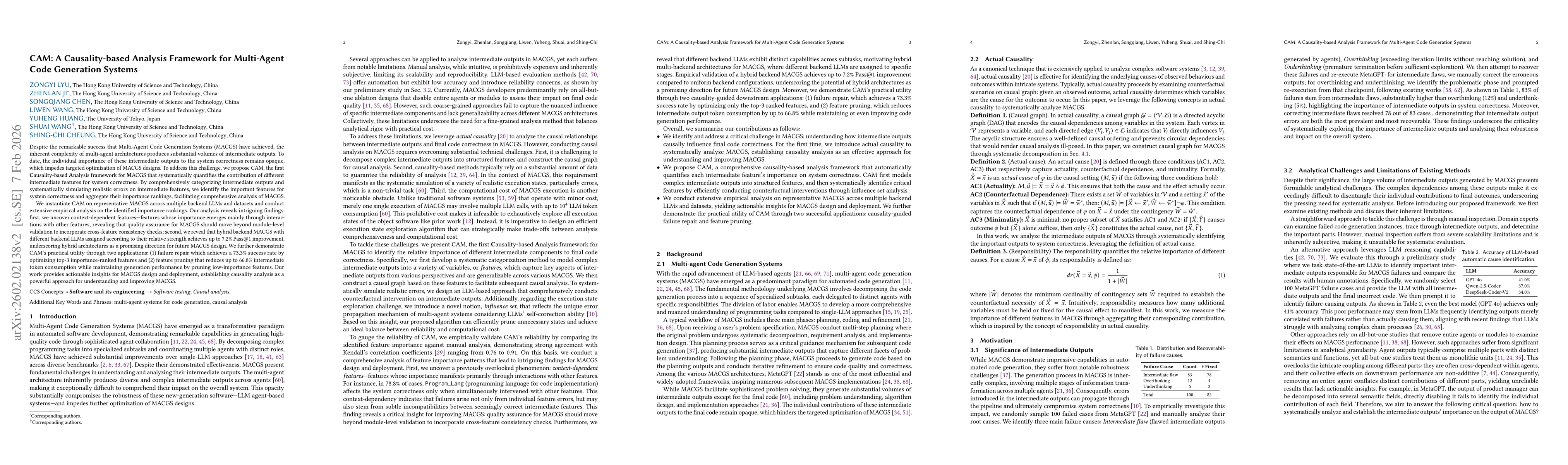 Thumbnail for CAM: A Causality-based Analysis Framework for Multi-Agent Code Generation Systems