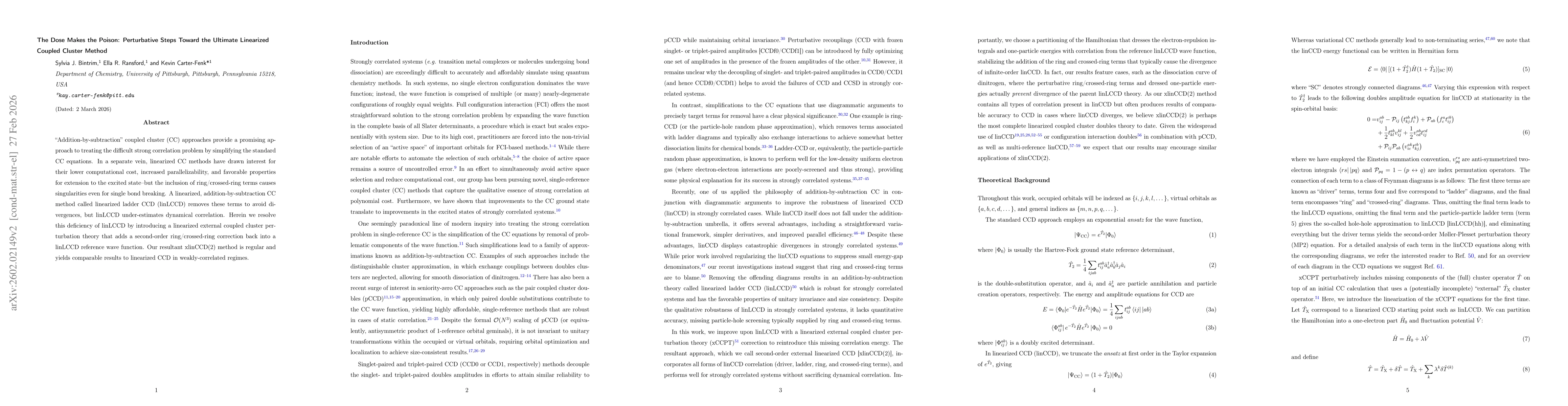 Thumbnail for The Dose Makes the Poison: Perturbative Steps Toward the Ultimate Linearized Coupled Cluster Method