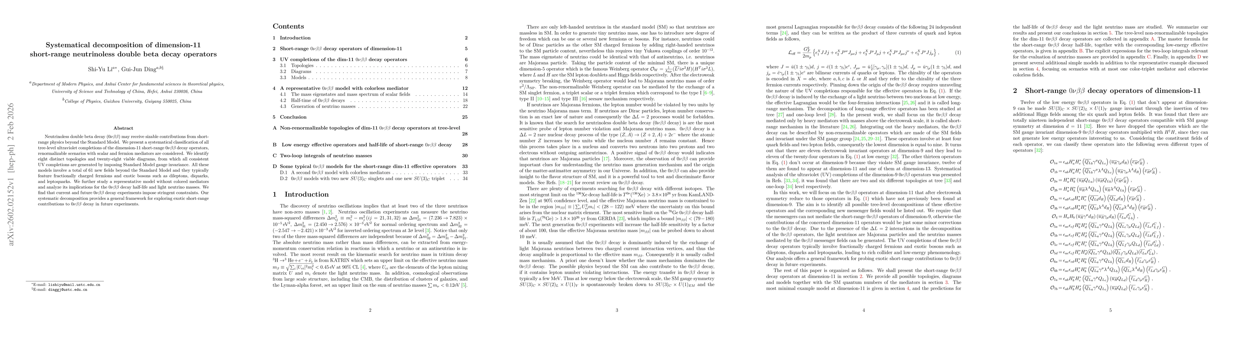Thumbnail for Systematical decomposition of dimension-11 short-range neutrinoless double beta decay operators