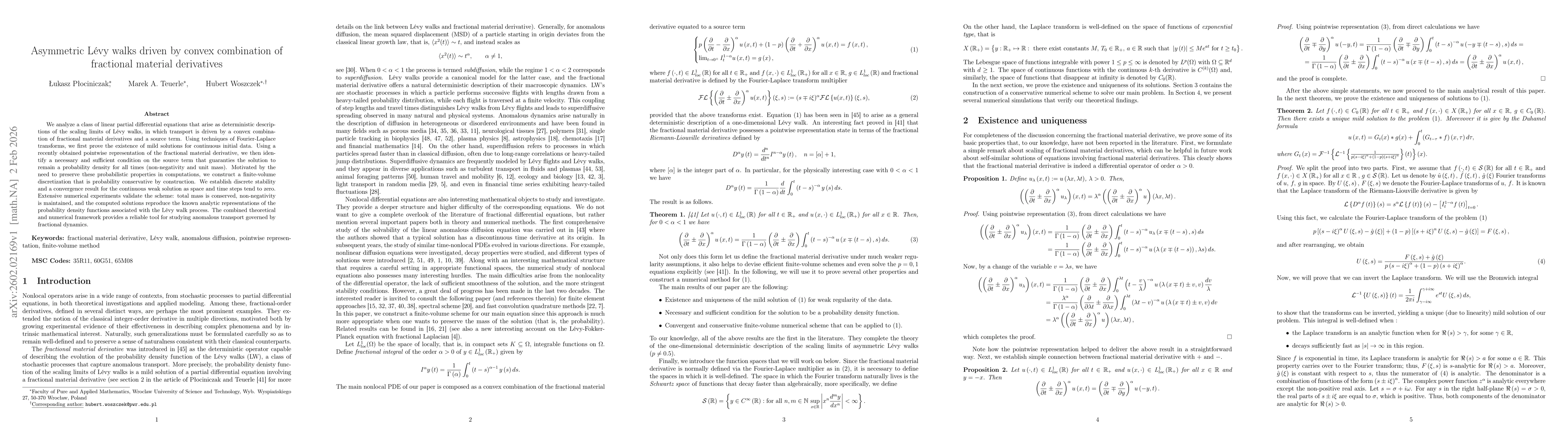 Thumbnail for Asymmetric Lévy walks driven by convex combination of fractional material derivatives