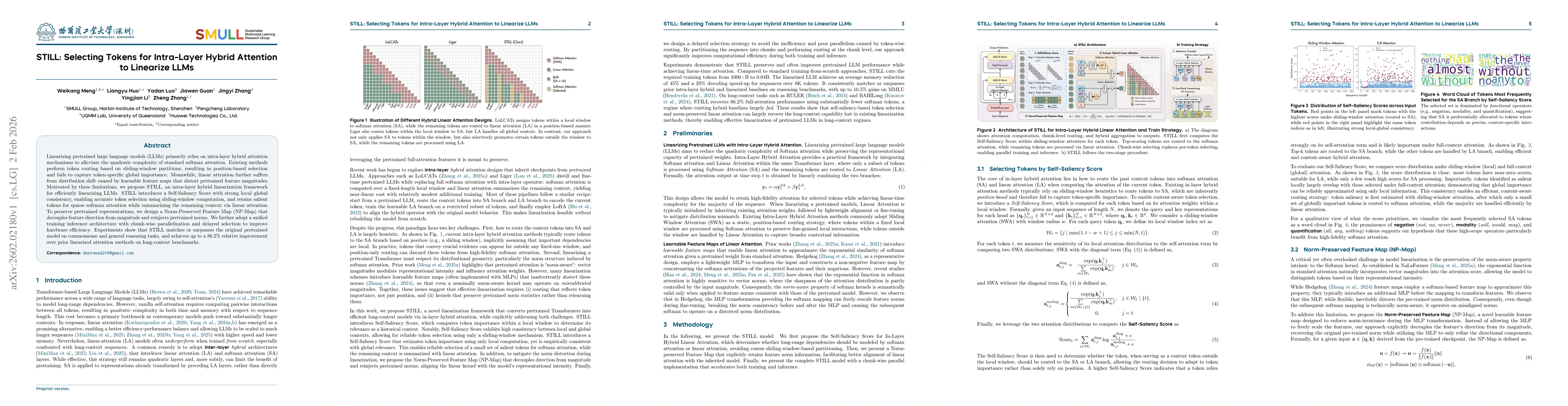Thumbnail for STILL: Selecting Tokens for Intra-Layer Hybrid Attention to Linearize LLMs