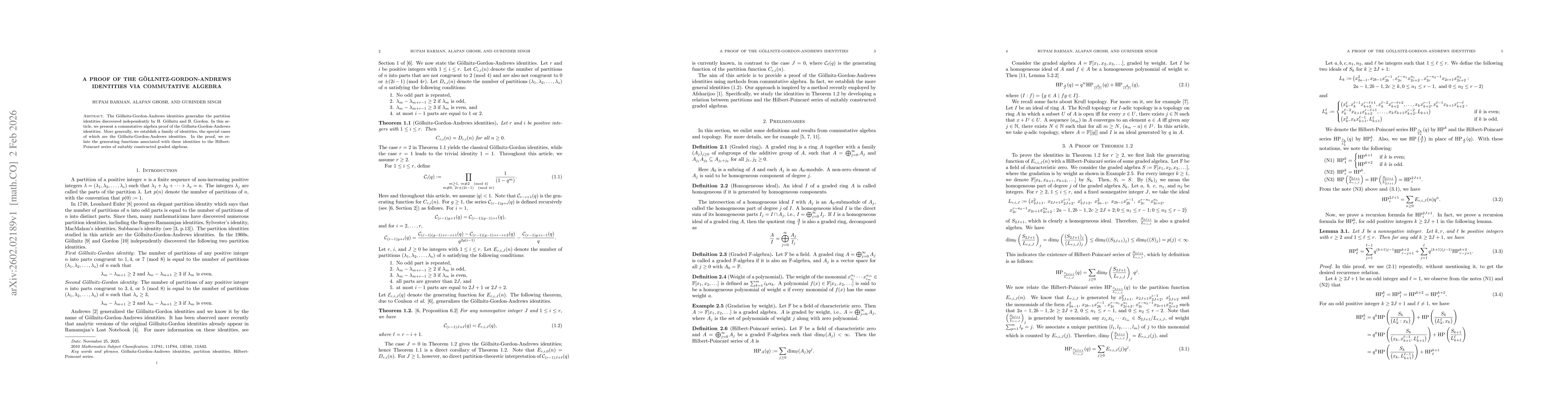 Thumbnail for A proof of the Göllnitz-Gordon-Andrews identities via commutative algebra