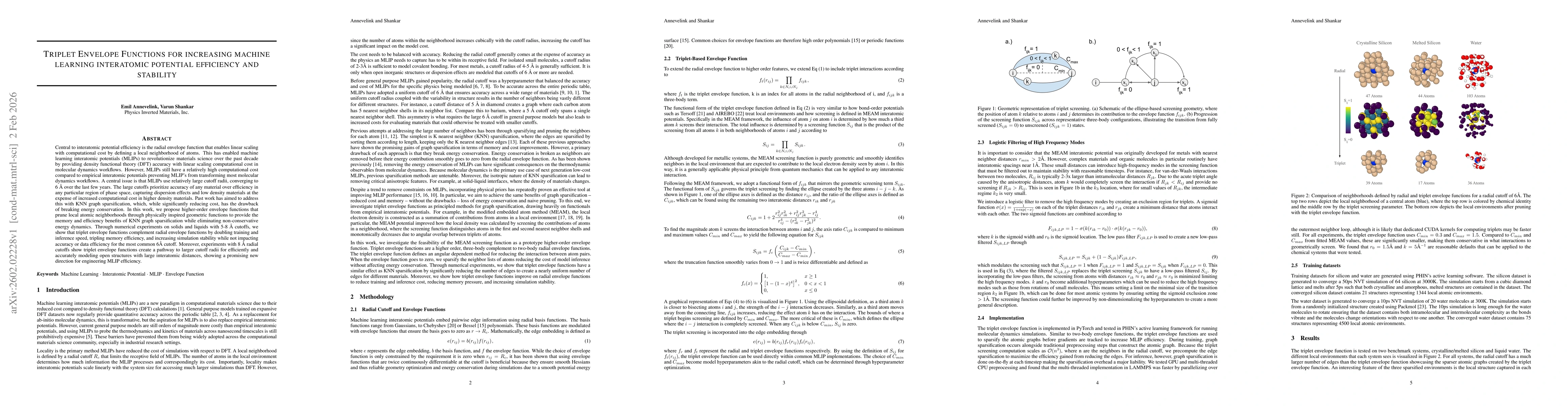 Thumbnail for Triplet Envelope Functions for increasing machine learning interatomic potential efficiency and stability
