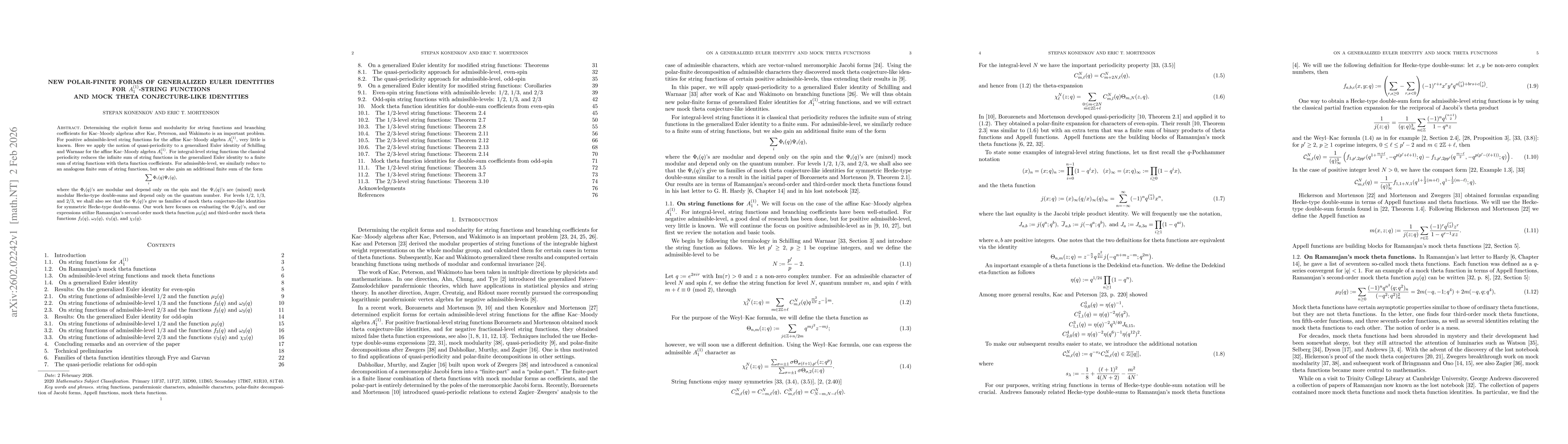 Thumbnail for New polar-finite forms of generalized Euler identities for $A_{1}^{(1)}$-string functions and mock theta conjecture-like identities