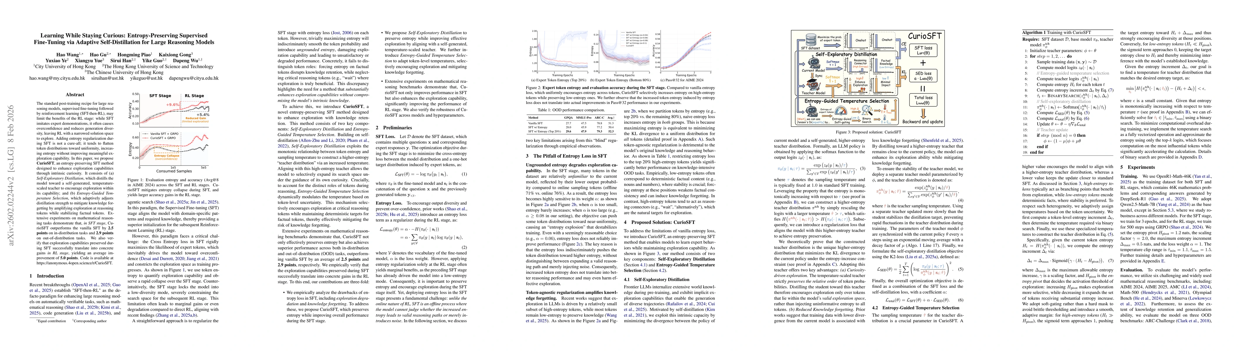 Thumbnail for Learning While Staying Curious: Entropy-Preserving Supervised Fine-Tuning via Adaptive Self-Distillation for Large Reasoning Models