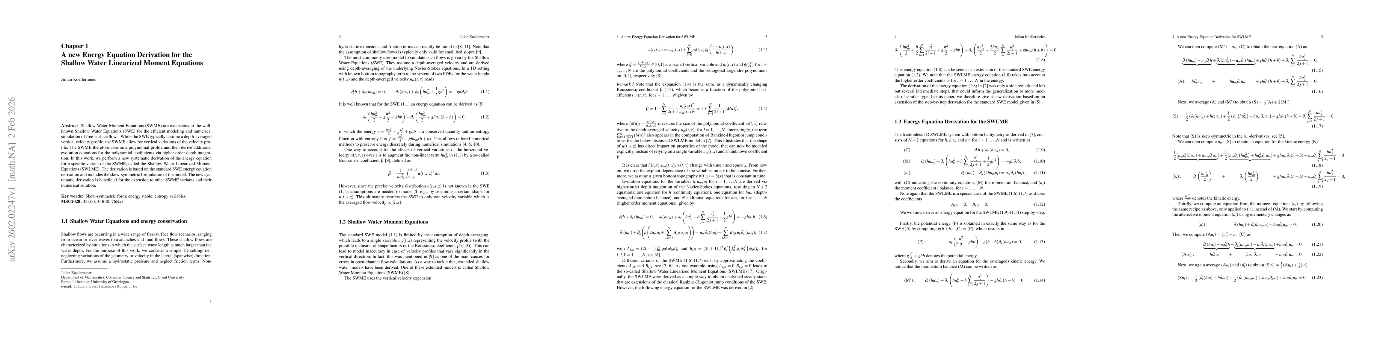 Thumbnail for A new Energy Equation Derivation for the Shallow Water Linearized Moment Equations