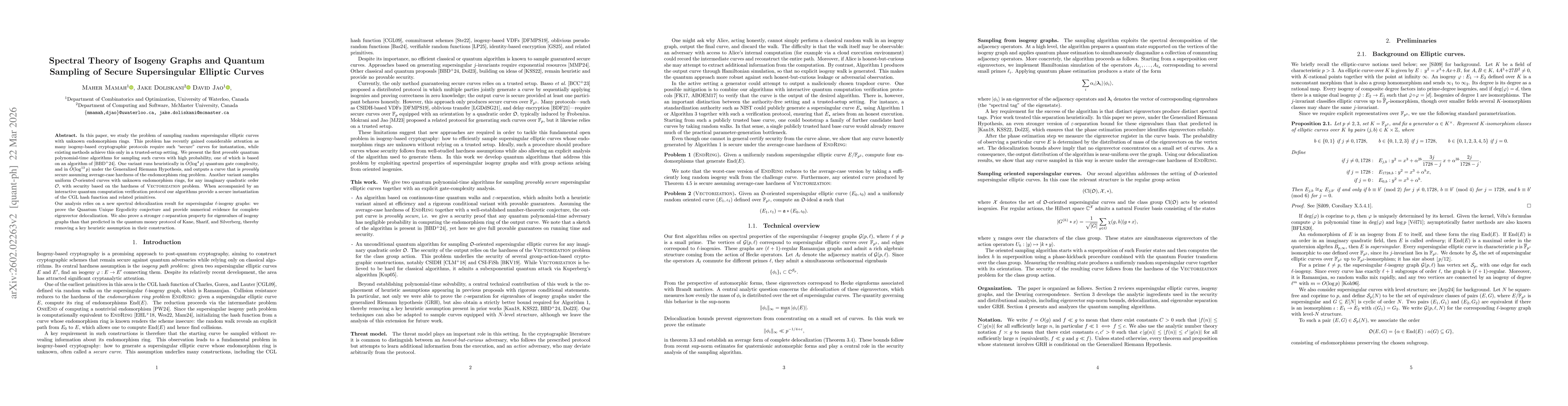 Thumbnail for On the Spectral theory of Isogeny Graphs and Quantum Sampling of Hard Supersingular Elliptic curves