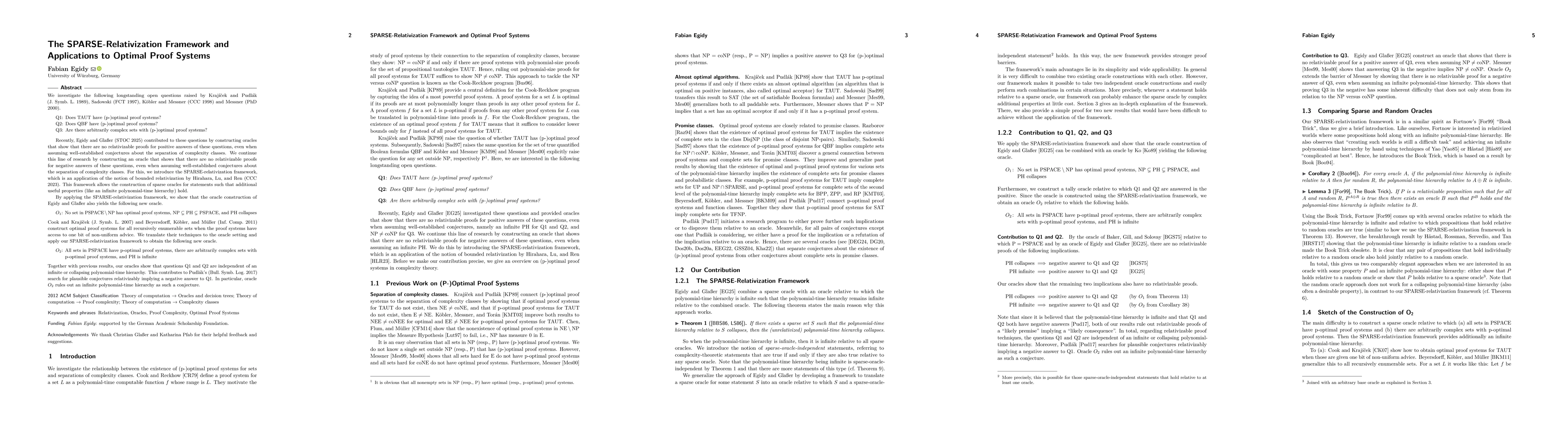 Thumbnail for The SPARSE-Relativization Framework and Applications to Optimal Proof Systems