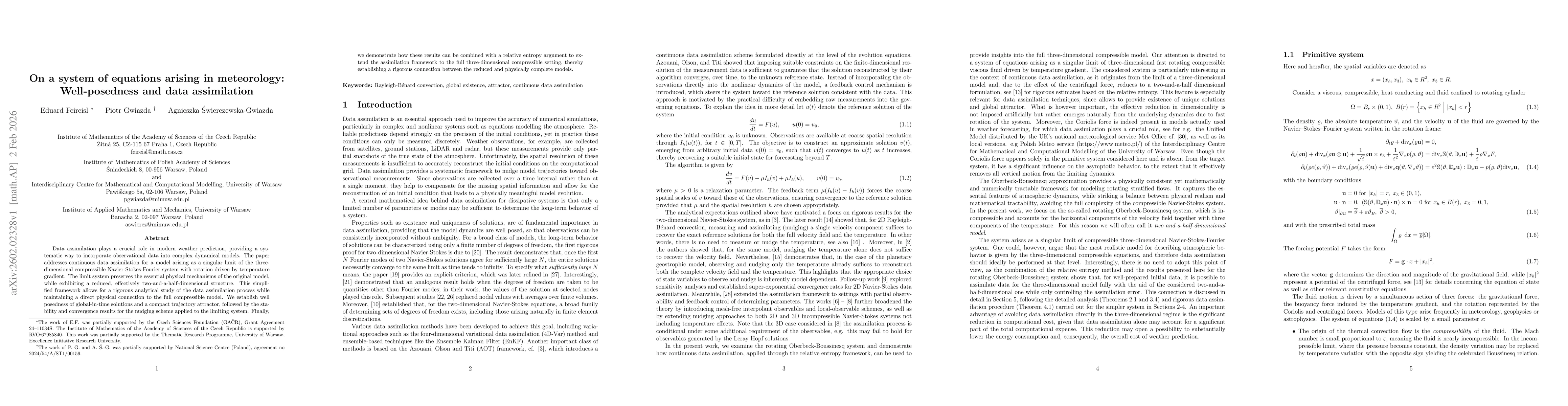 Thumbnail for On a system of equations arising in meteorology: Well-posedness and data assimilation