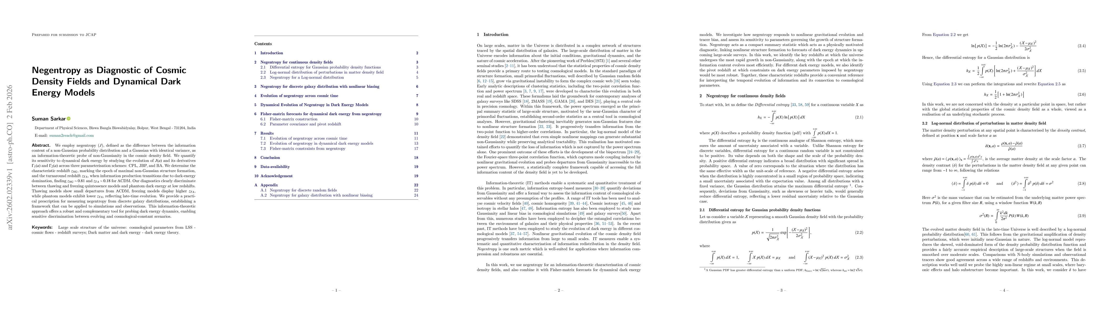 Thumbnail for Negentropy as Diagnostic of Cosmic Density Fields and Dynamical Dark Energy Models