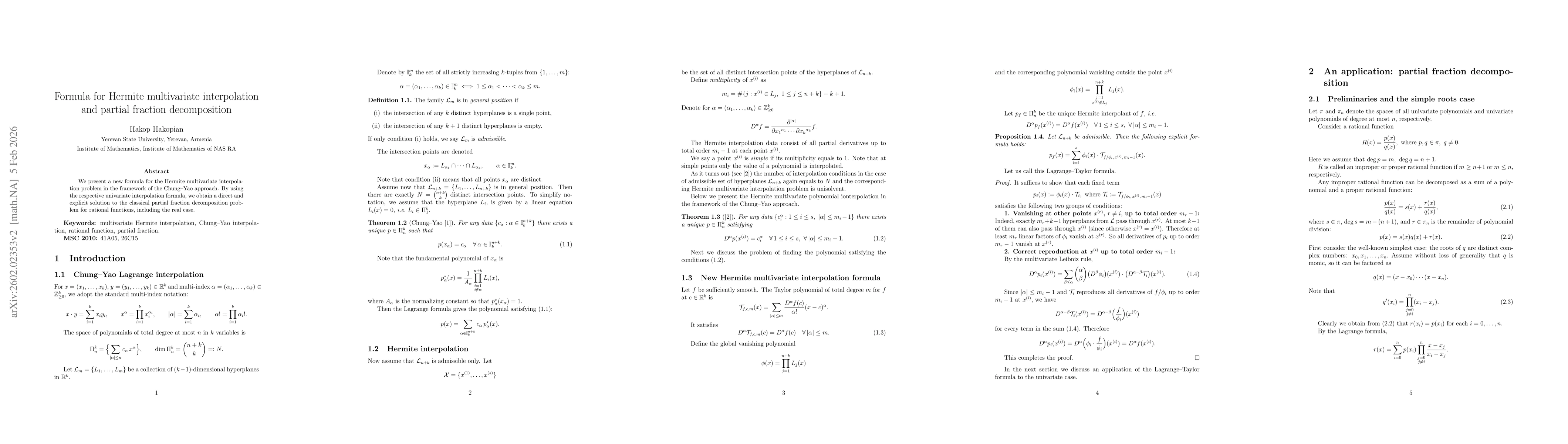 Thumbnail for Formula for Hermite multivariate interpolation and partial fraction decomposition
