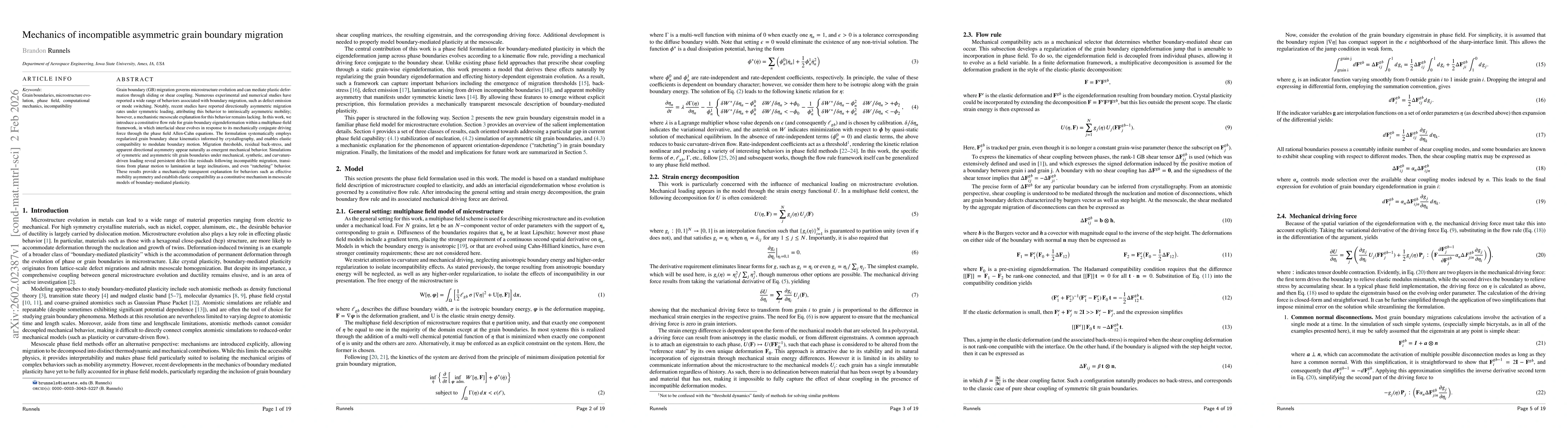 Thumbnail for Mechanics of incompatible asymmetric grain boundary migration