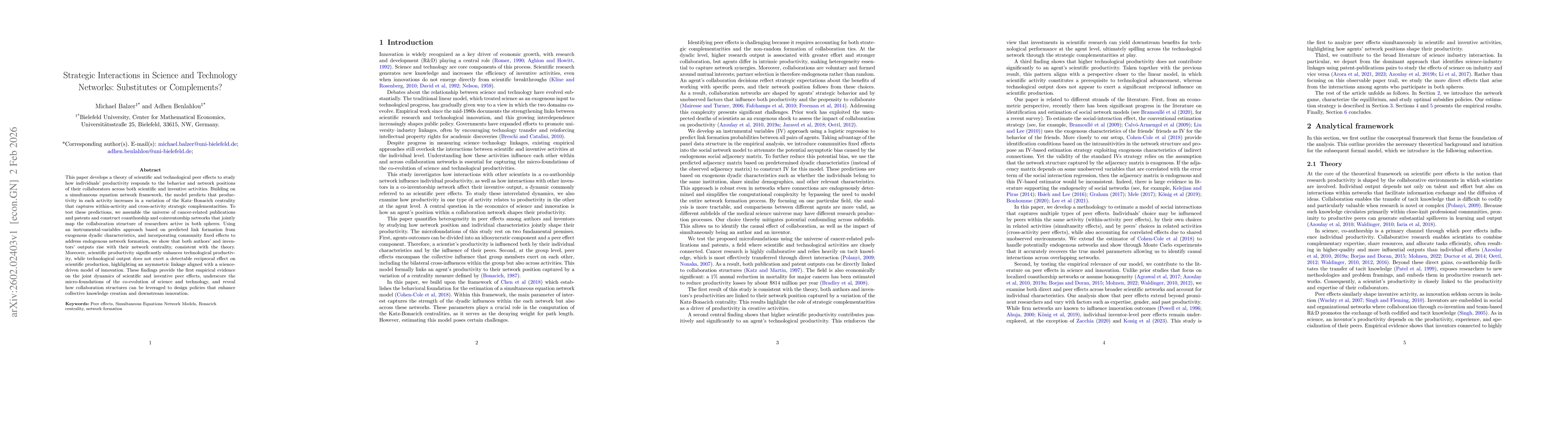 Thumbnail for Strategic Interactions in Science and Technology Networks: Substitutes or Complements?