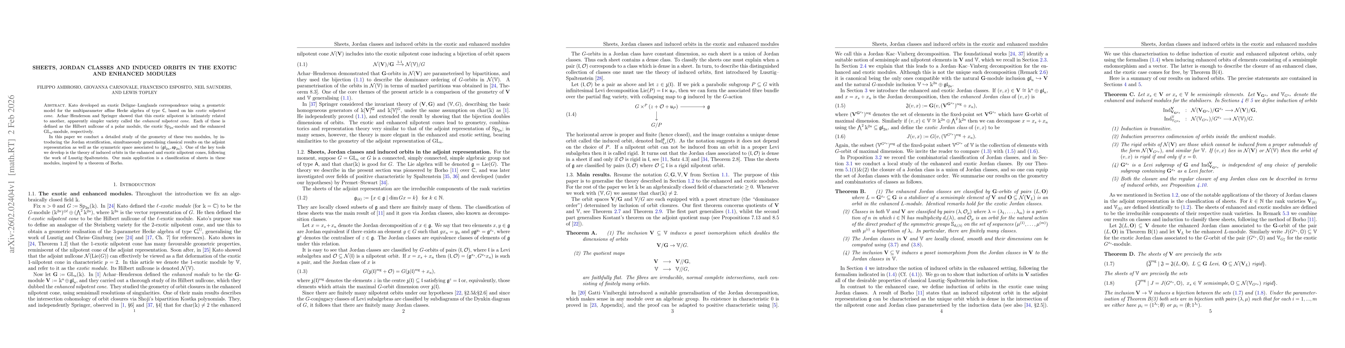 Thumbnail for Sheets, Jordan classes and induced orbits in the exotic and enhanced modules