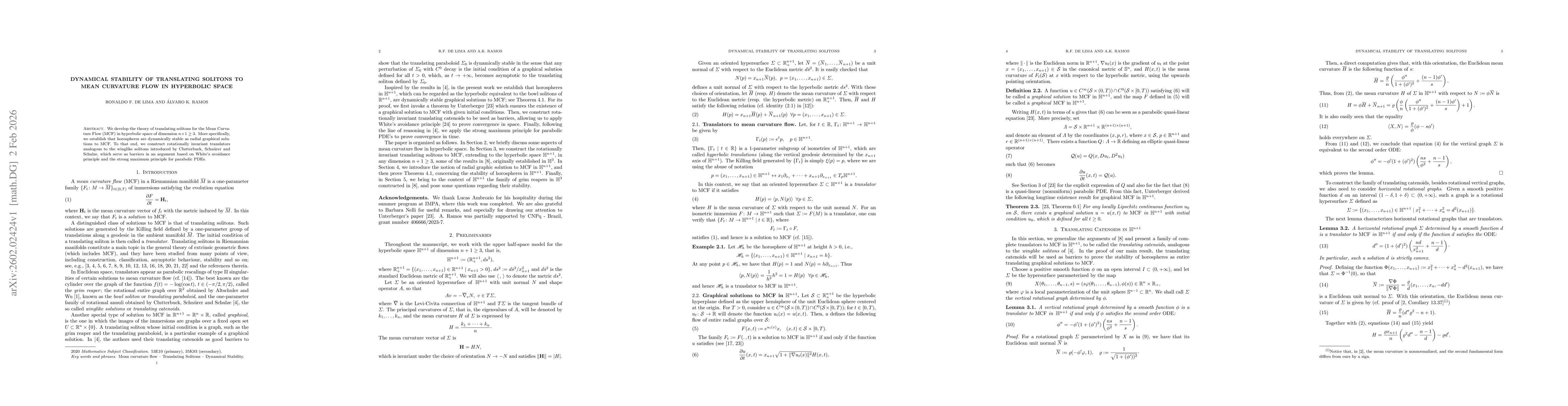 Thumbnail for Dynamical Stability of Translating Solitons to Mean Curvature Flow in Hyperbolic Space