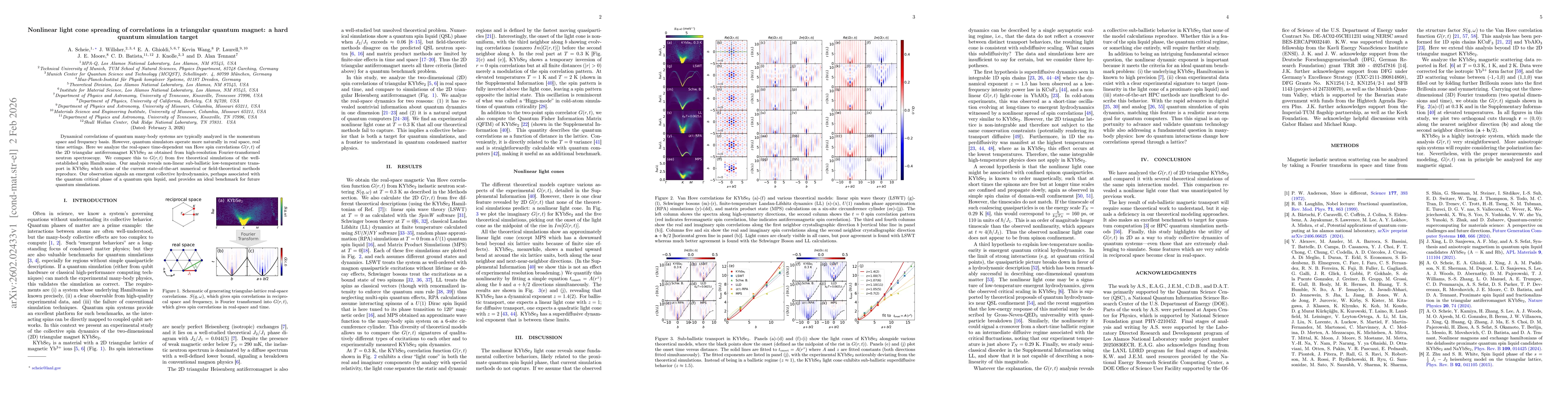 Thumbnail for Nonlinear light cone spreading of correlations in a triangular quantum magnet: a hard quantum simulation target
