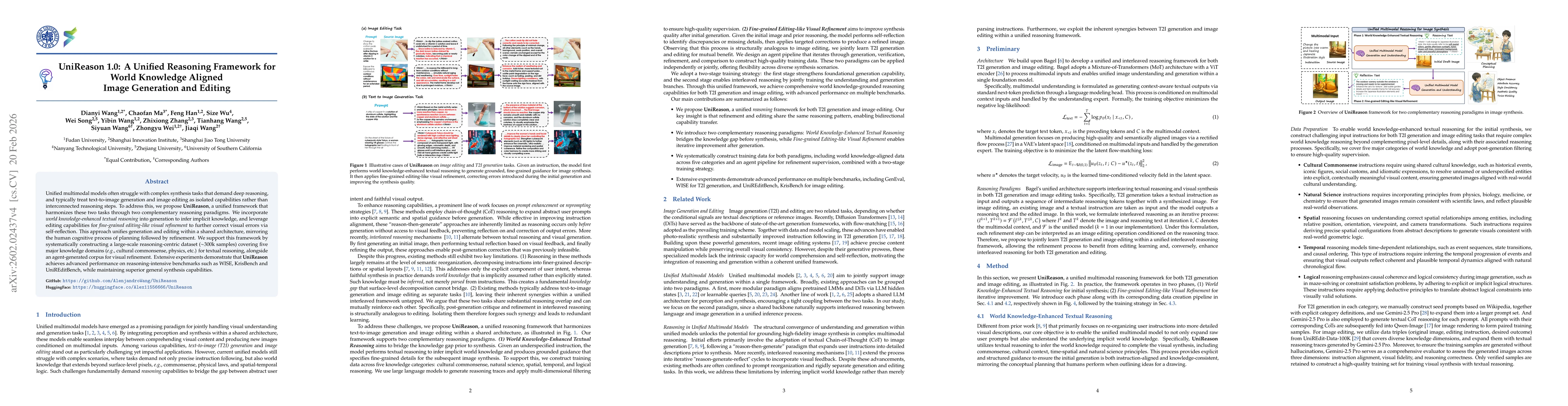 Thumbnail for UniReason 1.0: A Unified Reasoning Framework for World Knowledge Aligned Image Generation and Editing